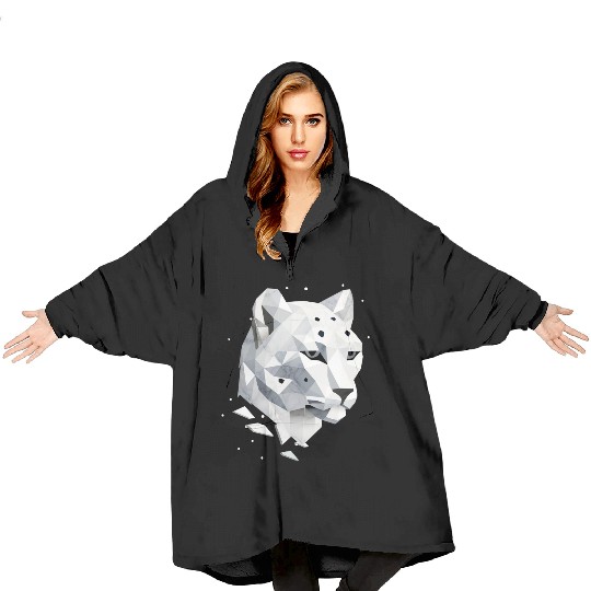 Geometric Snow Leopard - Elegance of the Wild Blanket Hoodies