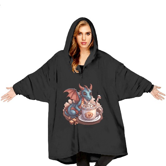 Cozy Dragon and Hot Chocolate Delight Blanket Hoodies