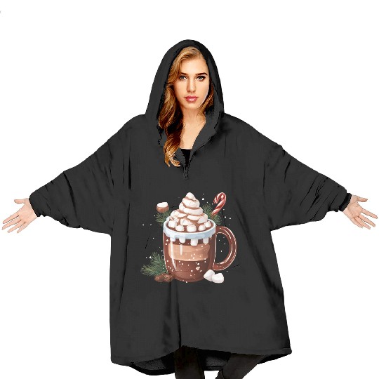 Festive Hot Chocolate with Marshmallows Blanket Hoodies