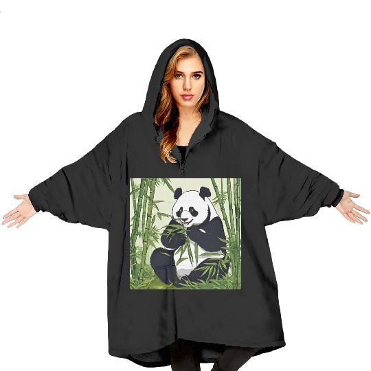 Chill Panda Eating Bamboo Cute Relaxed Design Blanket Hoodies
