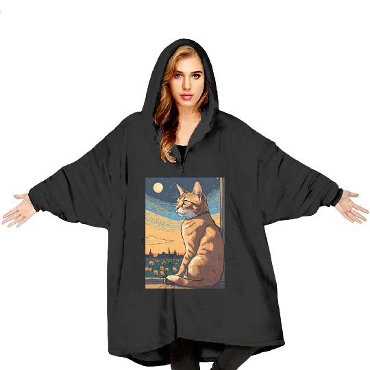 Cat painting red black cat Blanket Hoodies