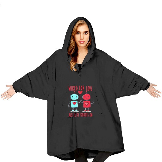 Valentine's Day Gift: Two Robots in Love on Bella Blanket Hoodies