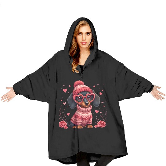 Cute Valentine Dachshund in Cozy Sweater Blanket Hoodies