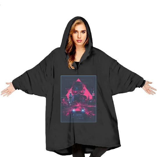 Man Retro Car City Vaporwave Synthwave 90s Blanket Hoodies