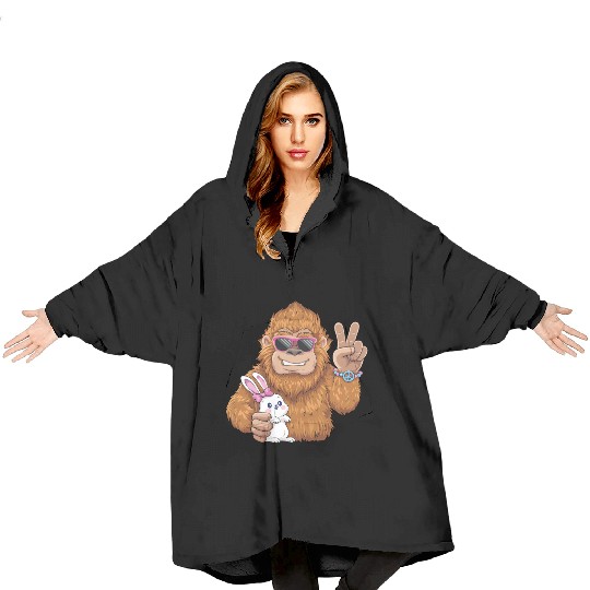 Bigfoot And Bunny Happy Easter Funny Blanket Hoodies