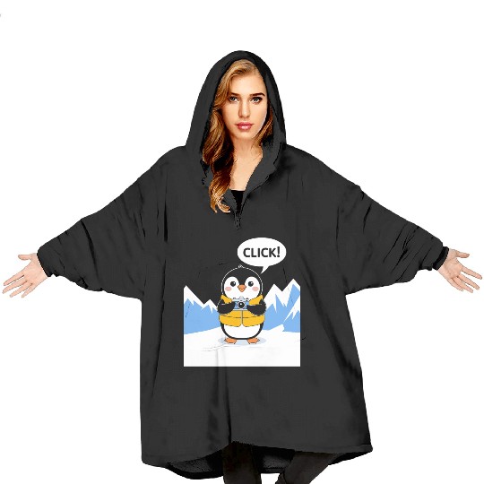 Penguin Photographer Click Adventure Blanket Hoodies