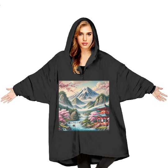 Serene Mount Fuji Landscape Art Print - Japanese C Blanket Hoodies