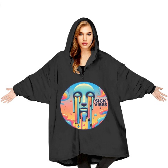 Psychedelic Melting Face with Vibrant Neon Blanket Hoodies