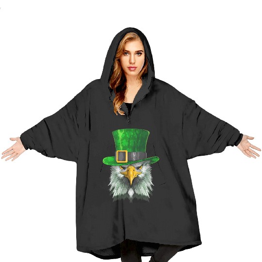 Lucky Bald Eagle St. Patrick’s Day – Irish Pride Blanket Hoodies