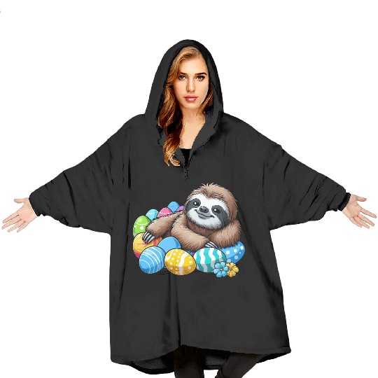 Cute Sloth Easter Egg Cartoon Chilling Blanket Hoodies