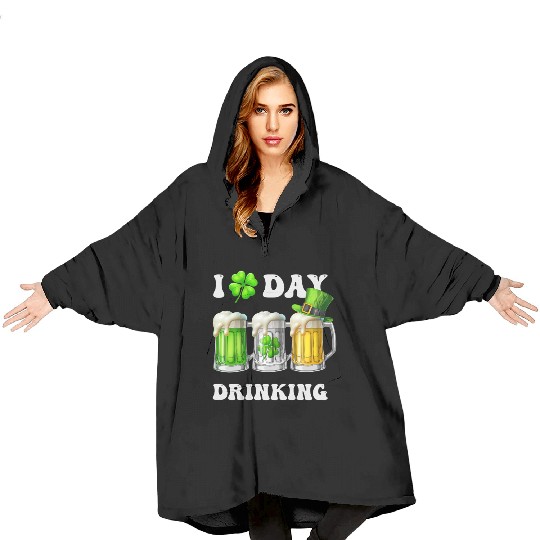 I Love Day Drinking Beer Shamrock St Patrick’s Day Blanket Hoodies