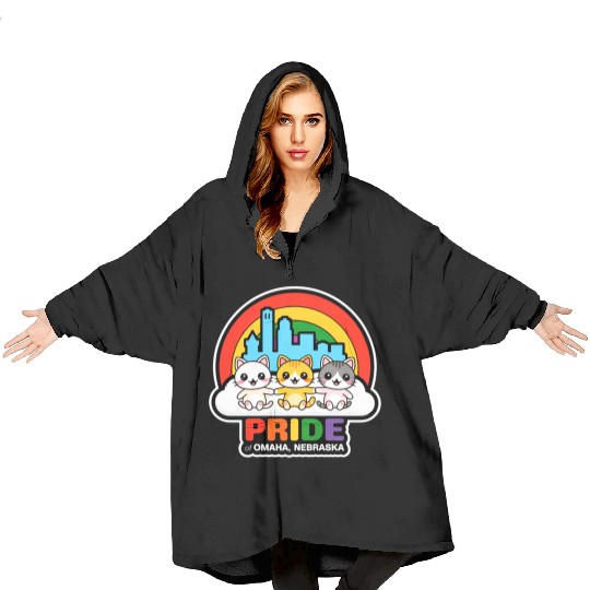 Pride of Omaha City Nebraska USA Rainbow Flag Blanket Hoodies