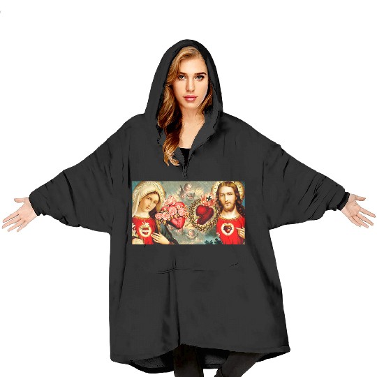 Sacred Heart and Immaculate Heart Jesus and Mary Blanket Hoodies
