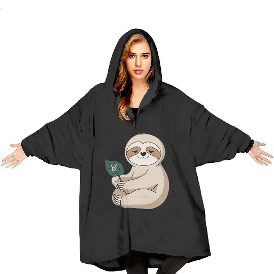 Taurus Zodiac Sloth Holding Leaf Blanket Hoodies