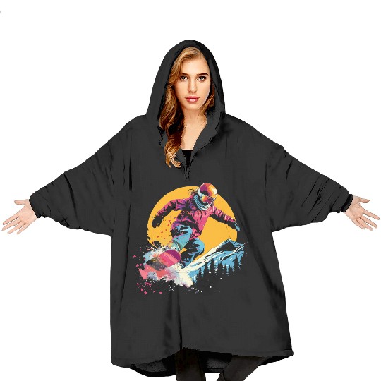 Snowboarder Synthwave Blanket Hoodies