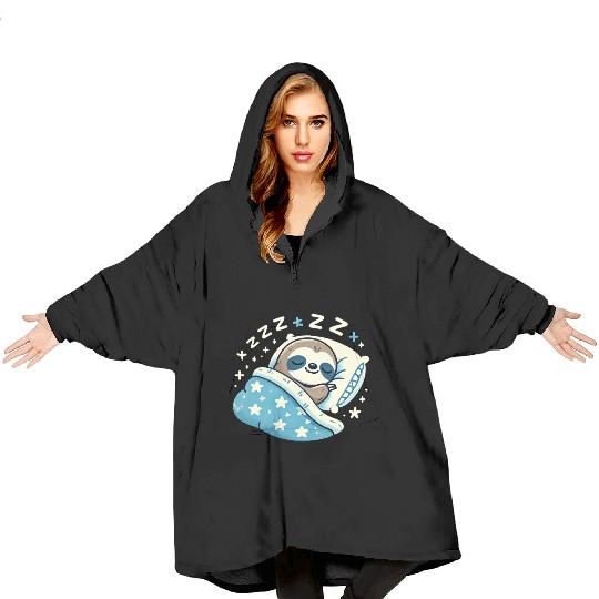 Sloth Sleeping In Bed At Night Time Blanket Hoodies