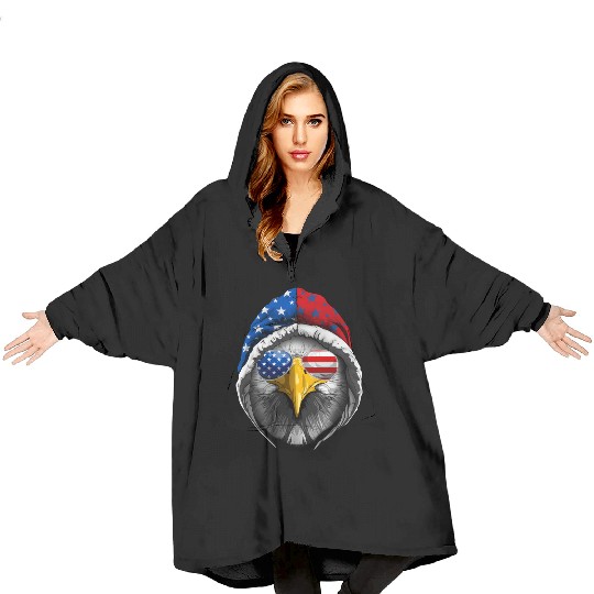 American Flag Patriotic Eagle 4th of July Blanket Hoodies