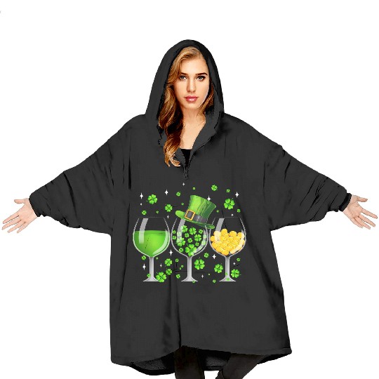 Wine St Patricks Day Shamrock Wine Glasses Blanket Hoodies