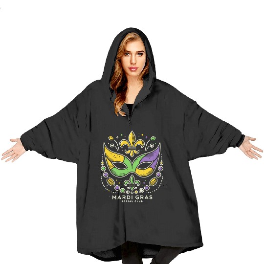 Mardi Gras Soociial Clubb Vintage Style Mask Blanket Hoodies