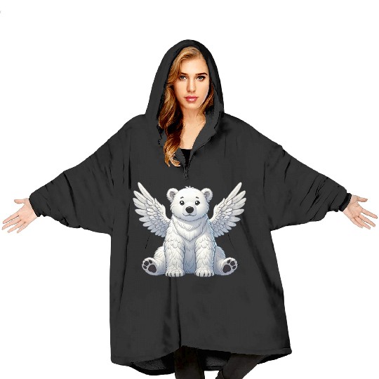 Cute Polar Bear Angel Cartoon Animal Illustration Blanket Hoodies
