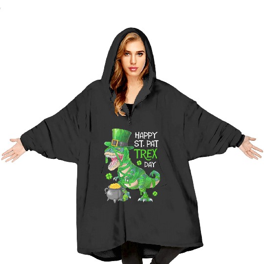 Happy St Pat Trex Day Dinosaur St Patricks Day Blanket Hoodies
