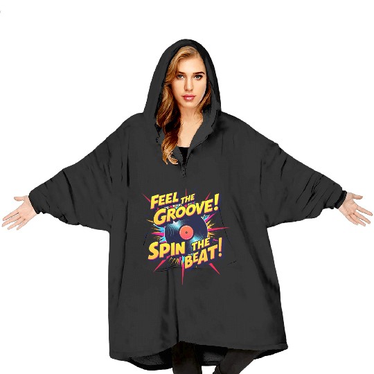 Vinyl Groove Explosion – Retro Comic Music Vibes Blanket Hoodies