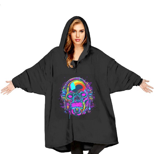 Neon Style Skull Rave Party Glow Blanket Hoodies