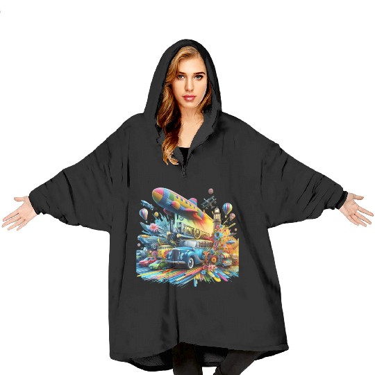 Multi-Colored Vehicles Blanket Hoodies