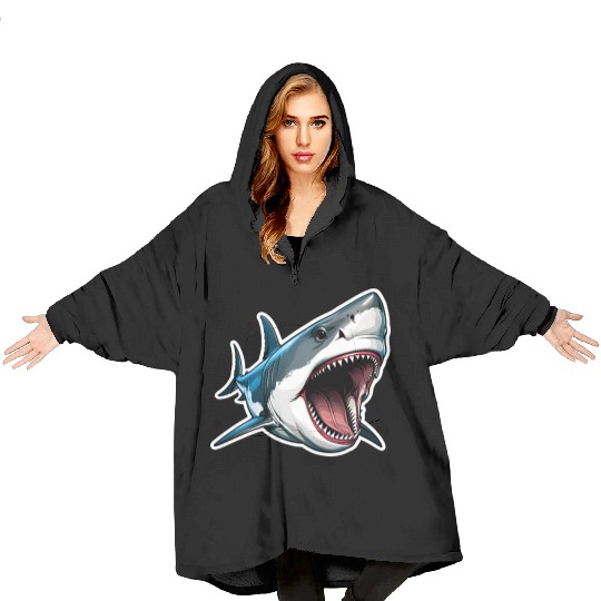 Big White Shark Attack Blanket Hoodies