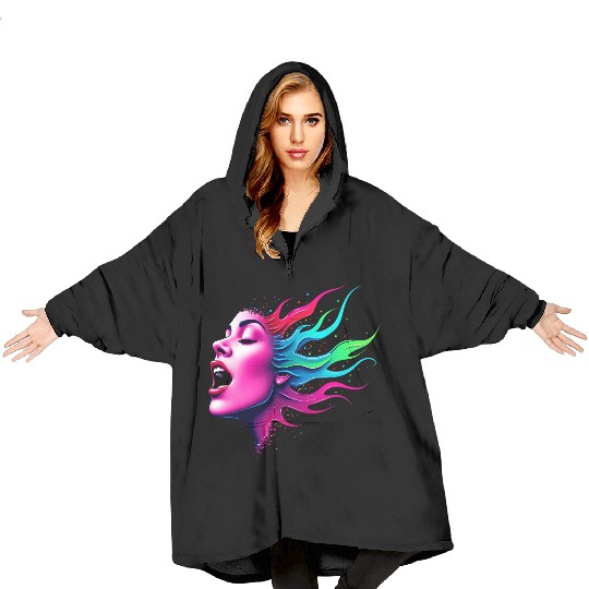 Neon Soundwave Face - Music Lovers Blanket Hoodies