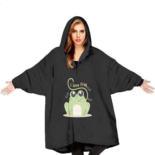 i love frog Blanket Hoodies