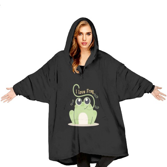 i love frog Blanket Hoodies