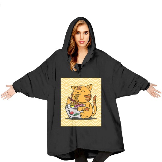 I Love Ramen Cat - Cute Anime Style Japanese Food Blanket Hoodies