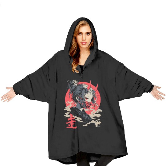 Beautiful Japanese Demon Anime Girl Waifu Geisha Blanket Hoodies