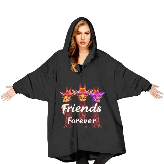 Three giraffes giraffe friends - a touch of fun an Blanket Hoodies