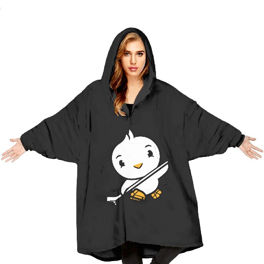 Bird Playing Ice Hockey Sport Puck Stick Hobby Blanket Hoodies