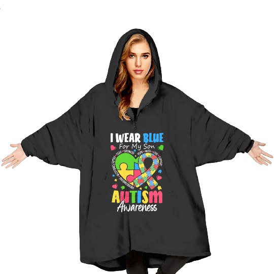 I Wear Blue For My Son Autism Awareness Mom Dad Blanket Hoodies