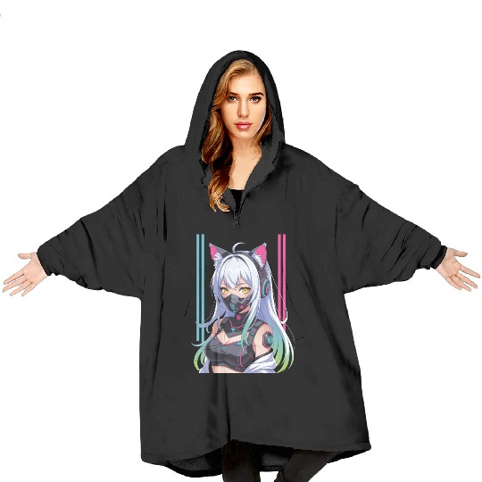 Futuristic Cyberpunk Girl Blanket Hoodies