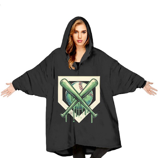 Baseball and Bat Dripping Green Blanket Hoodies
