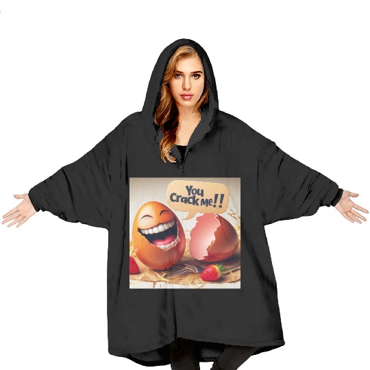 A cracked Easter egg laughing with the caption Blanket Hoodies