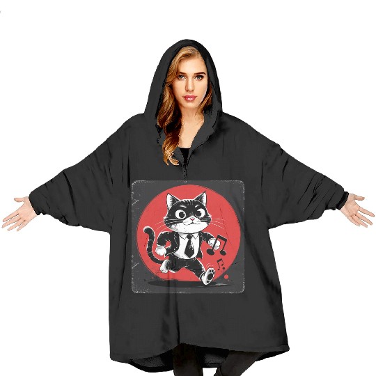 Whimsical Black White Cat Conductor Vintage S Blanket Hoodies