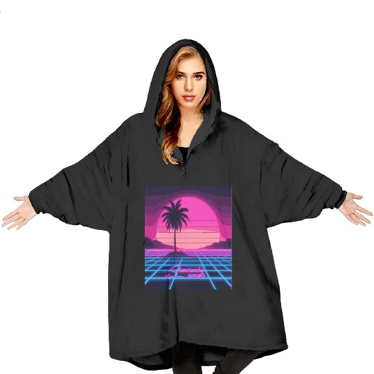 Chasing Sunsets Synthwave Blanket Hoodies - Retro Neon Blanket Hoodies