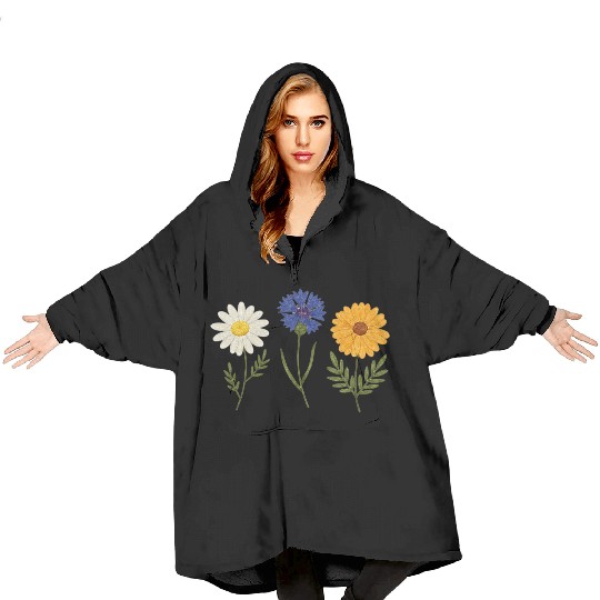 Wildflower Trio Daisy Cornflower Marigold Blanket Hoodies