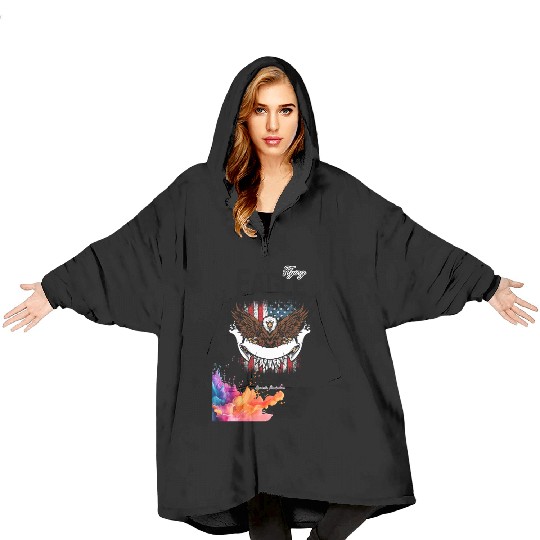 Eagle Full American Flag Bald Eagle Feather Style Blanket Hoodies