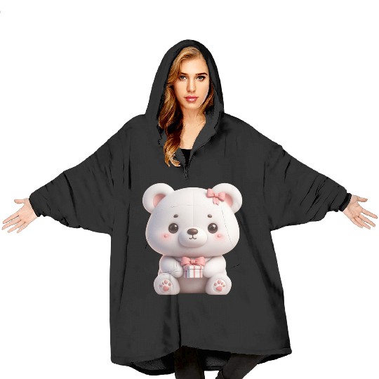 Sweet Teddy Bear and Gift Box Blanket Hoodies