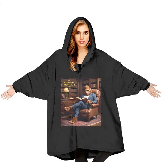 Bigfoot Book Club Sasquatch Reading in the Library Blanket Hoodies