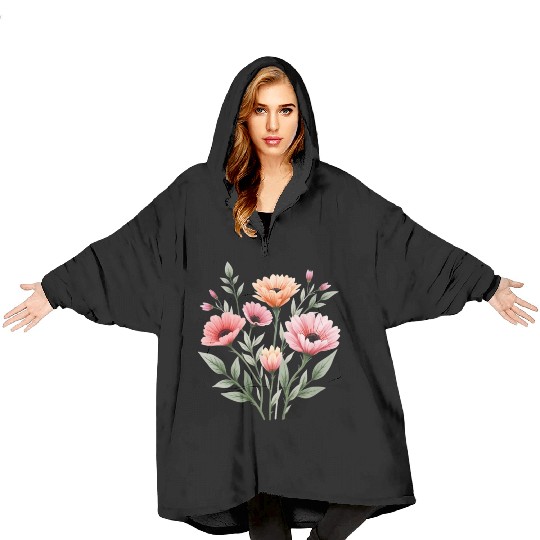Meadows Whisper Watercolor Wildflower Bouquet Blanket Hoodies