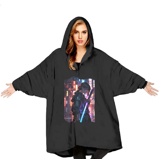 Cyberpunk Samurai Girl Blanket Hoodies