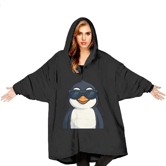 Cool penguin with sunglasses summer funny Blanket Hoodies