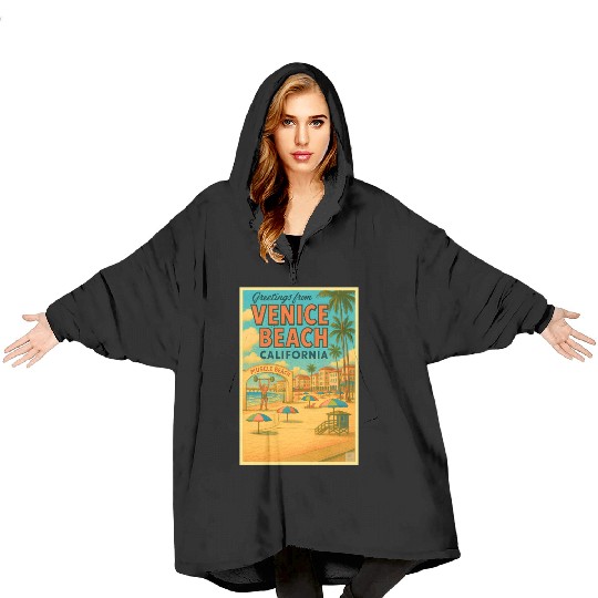 Venice Beach Vintage Postcard Blanket Hoodies